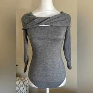 Express NWOT heather grey asymmetrical sweater bodysuit: size S